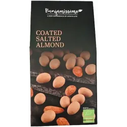Migdale sarate invelite in ciocolata cu caramel salat, bio, 60g, Benjamissimo Migdale sarate invelite in ciocolata cu caramel salat, bio, 60g, Benjamissimo