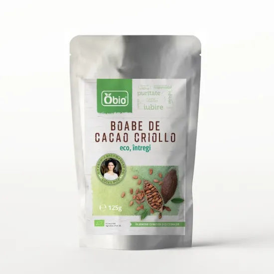 Boabe de cacao Criollo intregi, bio, 125g, Obio