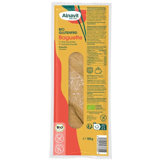 Bagheta fara gluten, precoapta, bio, 180g Alnavit