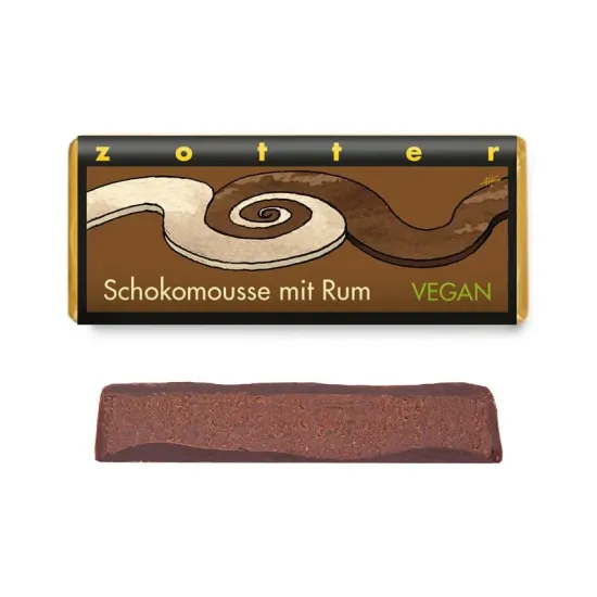 Bio & Fair ciocolata neagra 70% cacao umpluta cu mousse de ciocolata si rom, Schokomouse mit Rum, 70g Zotter