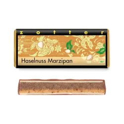 Bio & Fair ciocolata neagra cu lapte 50% cacao umpluta cu crema de alune, Haselnuss Marzipan, 70g Zotter Bio & Fair ciocolata neagra cu lapte 50% cacao umpluta cu crema de alune, Haselnuss Marzipan, 70g Zotter