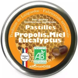 Bomboane artizanale cu propolis, miere si eucalipt bio, 45g, Aromandise Bomboane artizanale cu propolis, miere si eucalipt bio, 45g, Aromandise