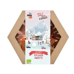 Cutie cadou de Craciun cu caramele asortate, bio, 195g, Super Fudgio Cutie cadou de Craciun cu caramele asortate, bio, 195g, Super Fudgio