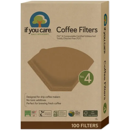 Filtre de cafea marimea 4, nealbite, fara clor, compostabile, 100buc, If You Care