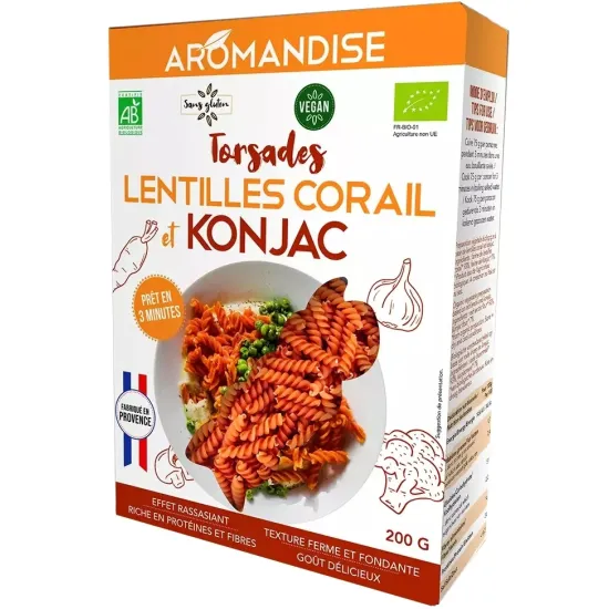 Paste fusilli din linte coral si konjac bio, 200g, Aromandise