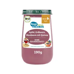Piure de mere, capsuni si afine cu quinoa, bio, 190g, Erdbar Piure de mere, capsuni si afine cu quinoa, bio, 190g, Erdbar
