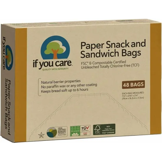 Pungi de hartie nealbita pentru sandwich si snacks, fara clor, compostabile, 48 buc, If You Care