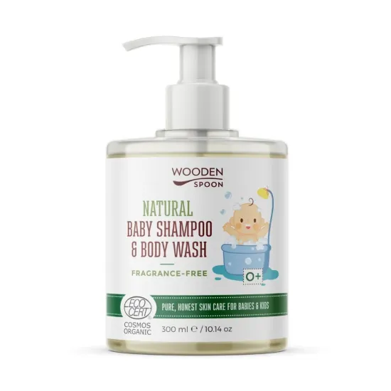 Sampon si gel dus fara parfum pentru copii si bebelusi, bio, 300ml, Wooden Spoon