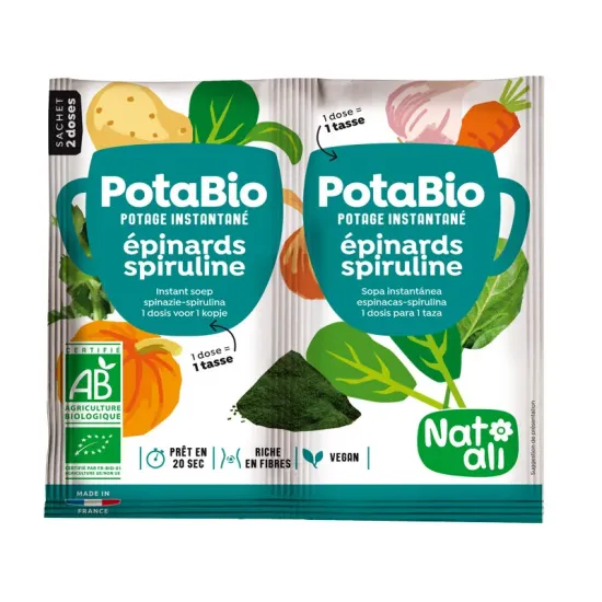 Supa instant cu spanac, spirulina si legume, bio, 2x 8.5g, Nat-ali