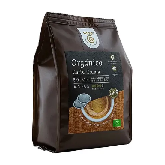 Cafea bio Organico Caffe crema, 18 paduri a 7g, 126g Gepa