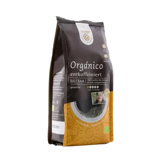 Cafea bio si fairtrade macinata Organico, decofeinizata, 250g Gepa