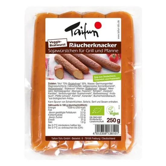 Carnati bio vegani, afumati, pentru gratar, 250 g Taifun