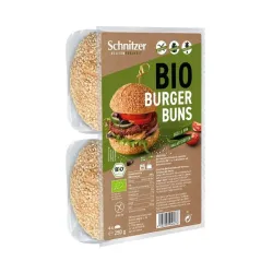 Chifle bio cu susan pentru hamburger, fara gluten, 250g (4 buc) Schnitzer Chifle bio cu susan pentru hamburger, fara gluten, 250g (4 buc) Schnitzer