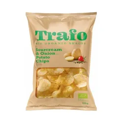 Chipsuri bio din cartofi cu ceapa si smantana, 125g Trafo Chipsuri bio din cartofi cu ceapa si smantana, 125g Trafo
