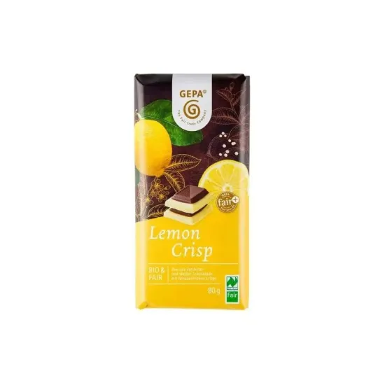 Ciocolata alba si neagra cu lamaie, crocanta, bio si fairtrade, 80g GEPA