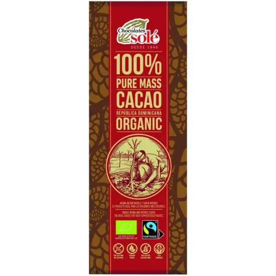 Ciocolata neagra bio și fairtrade 100% cacao, 25g Chocolates Sole