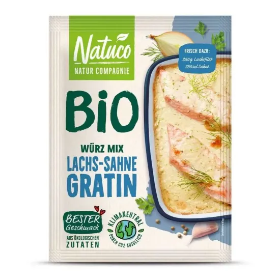 Mix de condimente bio pentru somon cu sos gratinat, 14g natuco