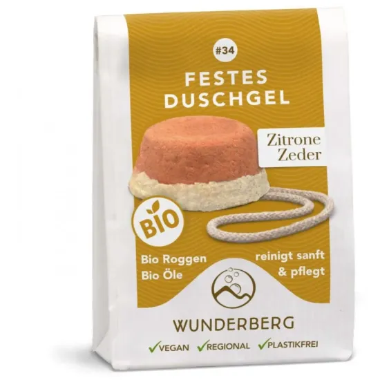 Gel de dus solid bio cu lamaie si cedru, 80g Wunderberg