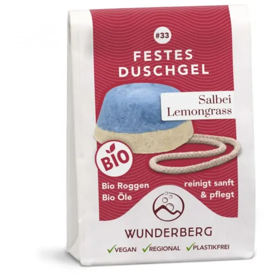 Gel de dus solid bio cu salvie si lemongrass, 80g Wunderberg