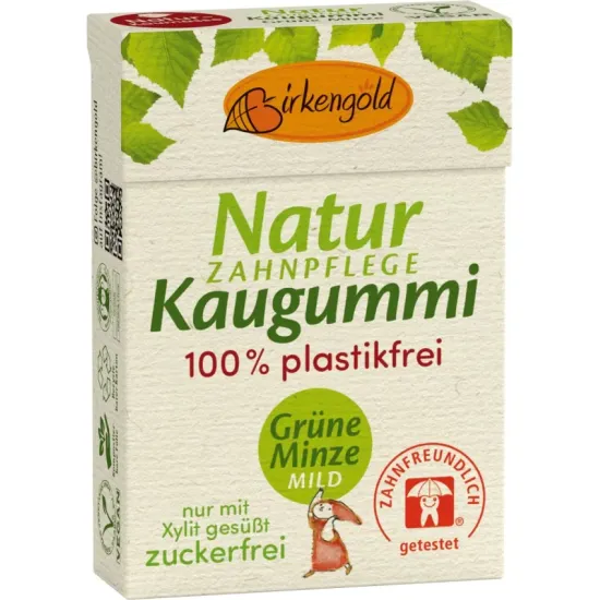 Guma de mestecat cu xylitol pentru ingrijirea dintilor, menta verde, 28g Birkengold