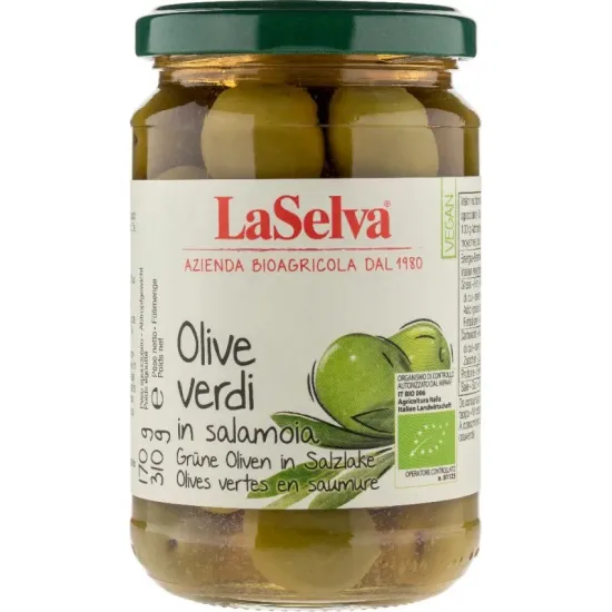 Masline verzi bio în saramura, 310g LaSelva