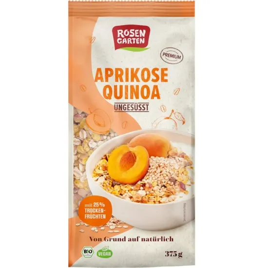 Musli bio neindulcit cu caise si quinoa, 375g Rosen Garten