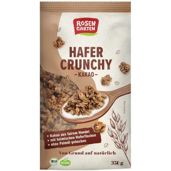 Musli bio crunchy din ovaz cu cacao, 350g Rosen Garten