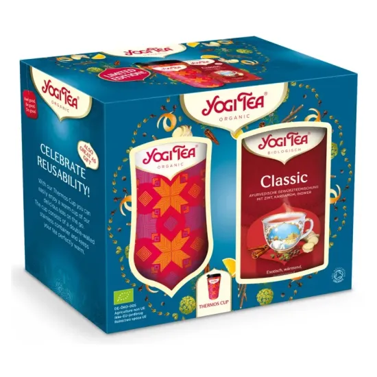 Pachet cadou, Cana termos specială 350 ml +1 Ceai bio Classic 17 pliculete 37.4g, Editie Limitata, Yogi Tea