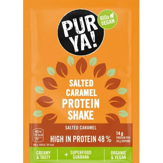 Pulbere bio pentru shake proteic cu caramel sarat, 48% proteina, 30g Pur Ya