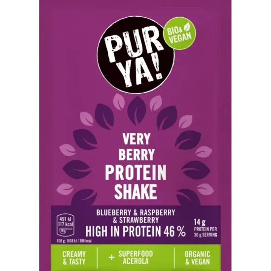 Pulbere bio pentru shake proteic cu fructe rosii, 46% proteina, 30g Pur Ya