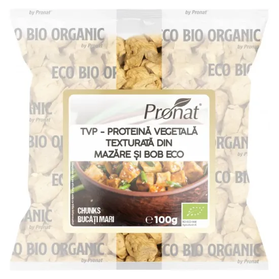 TVP - Proteina vegetala texturata din mazare si bob bio 100g, chunks (bucati mari), Pronat