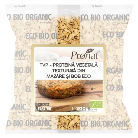 TVP - Proteina vegetala texturata din mazare si bob bio, 200 g shreds (fasii fine), Pronat