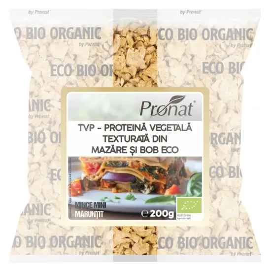 TVP - Proteina vegetala texturata din mazare si bob bio 200g, mince mini (maruntit), Pronat