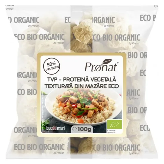 Tvp - Proteina vegetala texturata din mazare bio bucati mari, 100 g Pronat