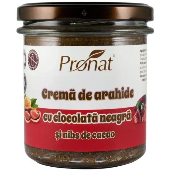 Crema de arahide cu ciocolata neagra si nibs de cacao, 300g Pronat