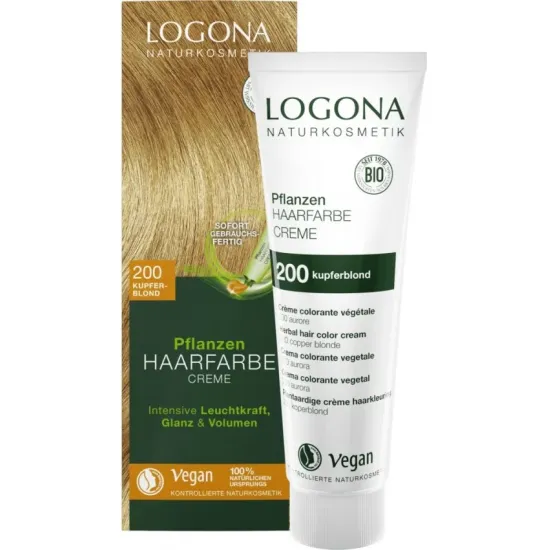 Vopsea de par crema, Blond cupru 200, 150ml Logona