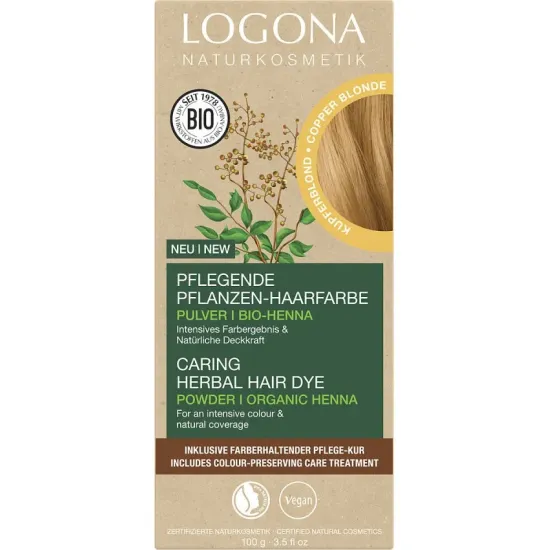 Vopsea de par pulbere, pe baza de plante, blond cupru, 100g Logona