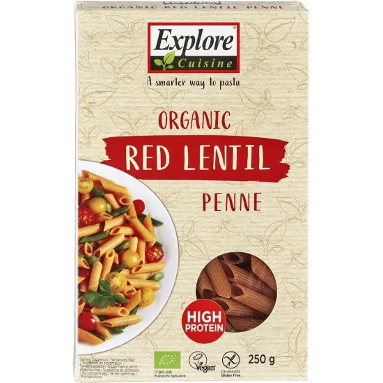 Penne bio din linte rosie fara gluten