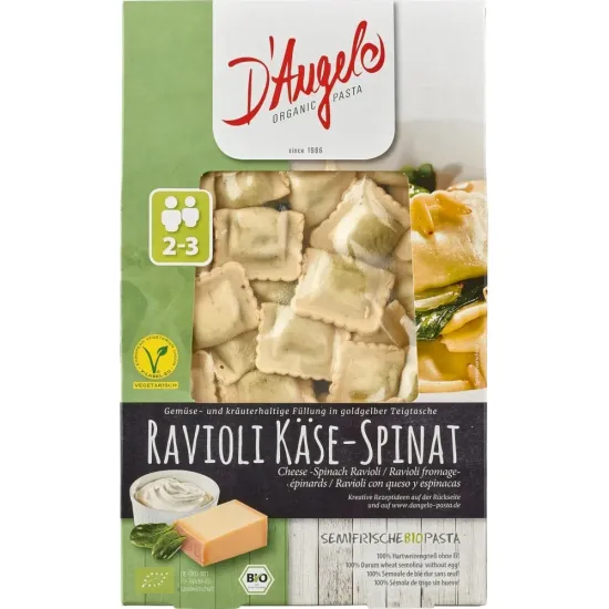 Raviolli bio cu umplutura de branza si spanac