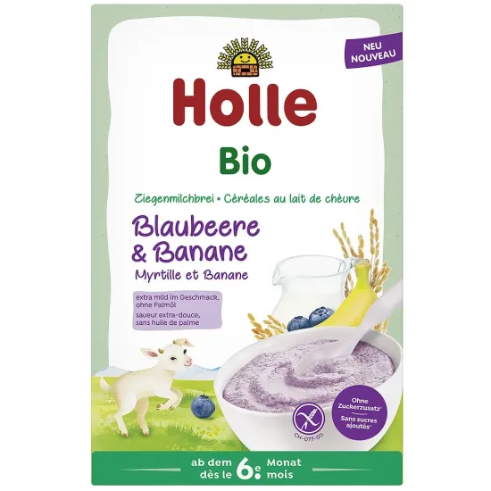 Terci bio cu lapte de capra, banane si afine, fara gluten, pentru copii, +6 luni