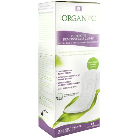 Absorbante Ultra subtiri pentru incontinenta, din bumbac organic, 24 buc Organyc