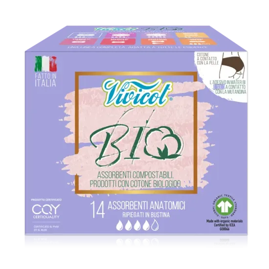 Absorbante de zi din bumbac bio hipoalergenic,compostabil,fara aripioare -4 picaturi (14 buc)-VIVICO