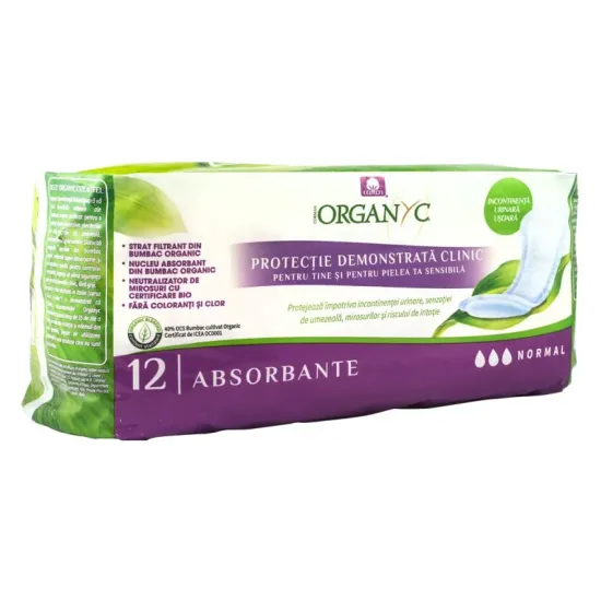 Absorbante normale pentru incontinenta, din bumbac organic, 12 buc Organyc