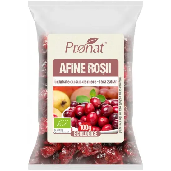 Afine rosii bio indulcite cu suc de mere, 100g Pronat