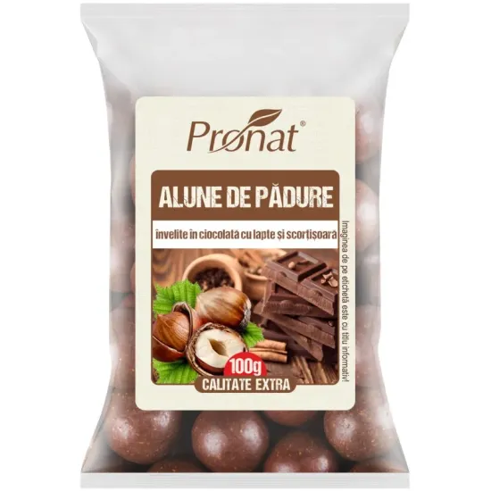 Alune de padure invelite in ciocolata cu lapte si scortisoara, 100g Pronat