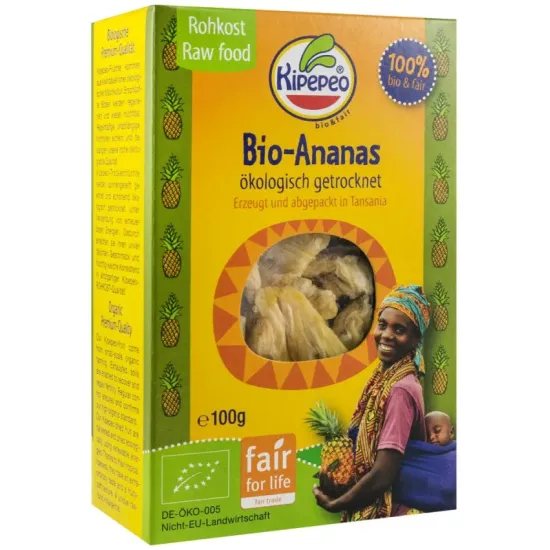 Ananas bio si fairtrade, bucati uscate, 100g Kipepeo