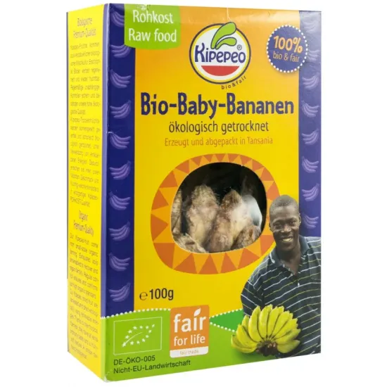 Banane baby bio si fairtrade, bucati uscate, 100g Kipepeo