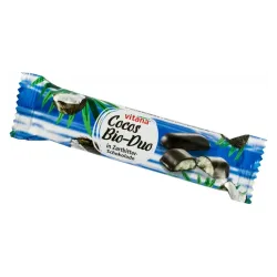 Batoane bio de cocos in ciocolata neagra, 40g Vitana Batoane bio de cocos in ciocolata neagra, 40g Vitana