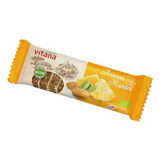 Baton bio cu ananas si migdale, 60g Vitana