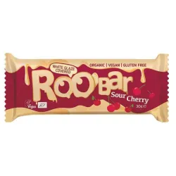 Baton cu visine  invelit in glazura alba bio 30g Roobar Baton cu visine  invelit in glazura alba bio 30g Roobar